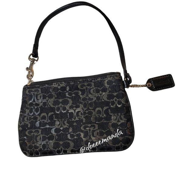 Coach Monogram Wristlet in Black Grey with Metallic Elements and leather strap - Picture 5 of 9